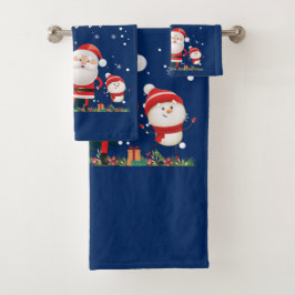 Funny Santa, Snowman, Reindeer Frohe Weihnachten Badhandtuch Set