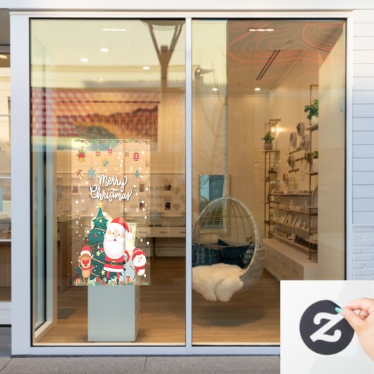 Funny Santa, Snowman, Reindeer Frohe Weihnachten Fensteraufkleber (Schaufenster)