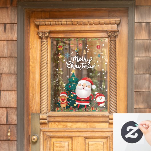 Funny Santa, Snowman, Reindeer Frohe Weihnachten Fensteraufkleber (Haustür)