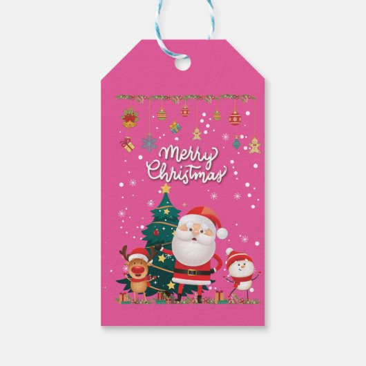 Funny Santa, Snowman, Reindeer Frohe Weihnachten Geschenkanhänger (Rückseite)