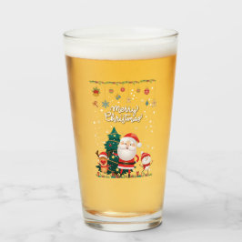 Funny Santa, Snowman, Reindeer Frohe Weihnachten Glas