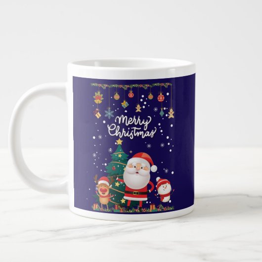 Funny Santa, Snowman, Reindeer Frohe Weihnachten Jumbo-Tasse (Links)