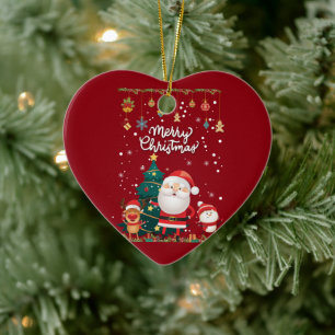 Funny Santa, Snowman, Reindeer Frohe Weihnachten Keramik Ornament