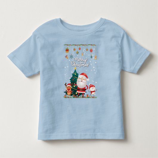 Funny Santa, Snowman, Reindeer Frohe Weihnachten Kleinkind T-shirt (Vorderseite)