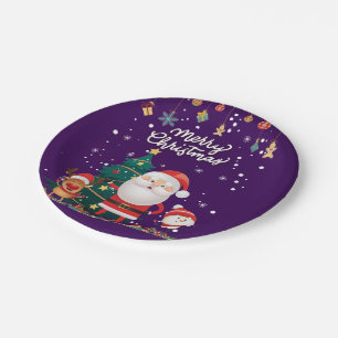 Funny Santa, Snowman, Reindeer Frohe Weihnachten Pappteller
