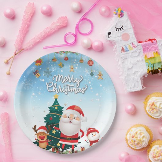Funny Santa, Snowman, Reindeer Frohe Weihnachten Pappteller (Party)