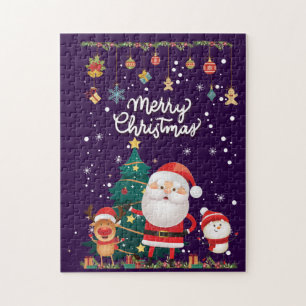 Funny Santa, Snowman, Reindeer Frohe Weihnachten Puzzle