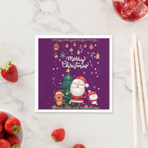 Funny Santa, Snowman, Reindeer Frohe Weihnachten Serviette