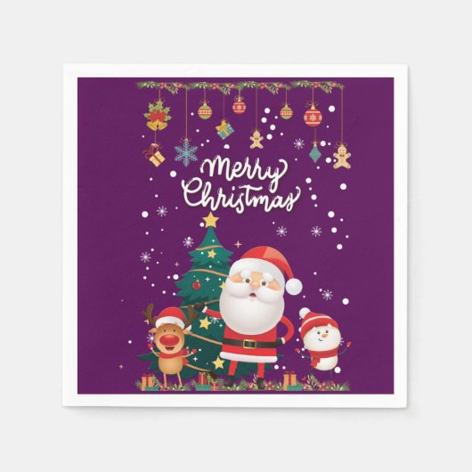 Funny Santa, Snowman, Reindeer Frohe Weihnachten Serviette (Vorderseite)