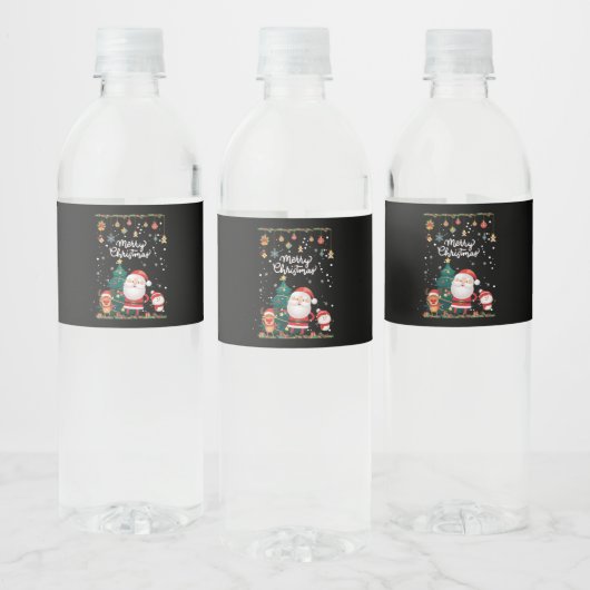 Funny Santa, Snowman, Reindeer Frohe Weihnachten Wasserflaschenetikett (Flaschen)