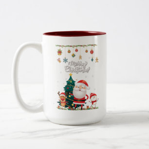 Funny Santa, Snowman, Reindeer Frohe Weihnachten Zweifarbige Tasse