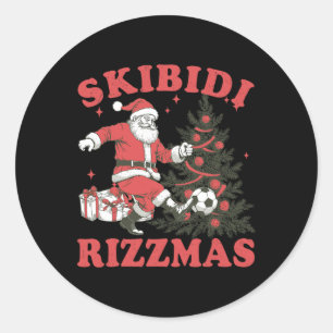 Funny Santa Soccer Skibidi Rizzmas Weihnachtsbaum Runder Aufkleber