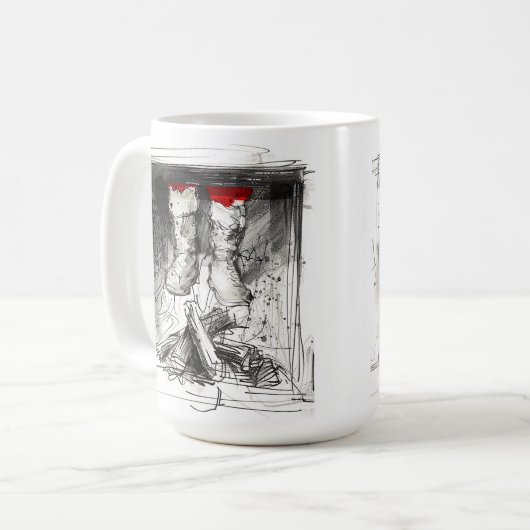 Funny Santa Stuck in Chimney - Xmas Spaß Kaffeetasse (Vorderseite Links)