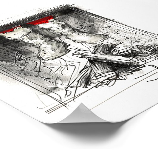 Funny Santa Stuck in Chimney - Xmas Spaß Poster (Ecke)