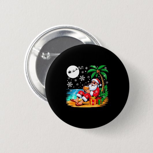 Funny Santa Sungles Drinking Coconut On Beach Chri Button (Vorne & Hinten)