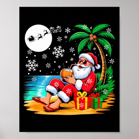 Funny Santa Sungles Drinking Coconut On Beach Chri Poster (Vorne)