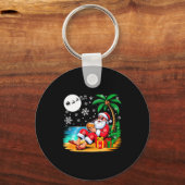 Funny Santa Sungles Drinking Coconut On Beach Chri Schlüsselanhänger (Vorderseite)