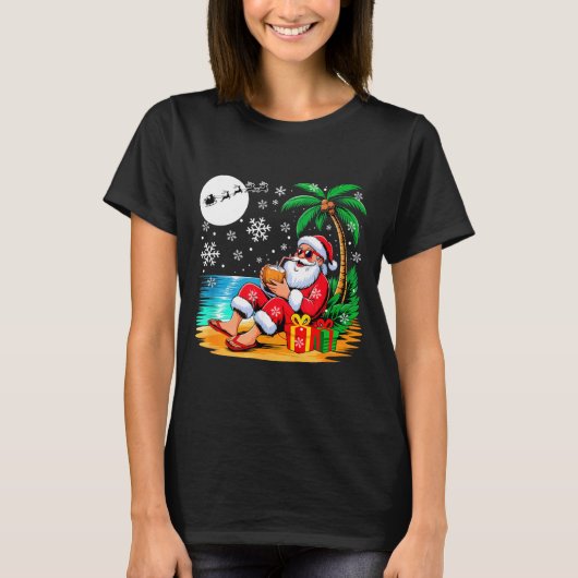 Funny Santa Sungles Drinking Coconut On Beach Chri T-Shirt (Vorderseite)