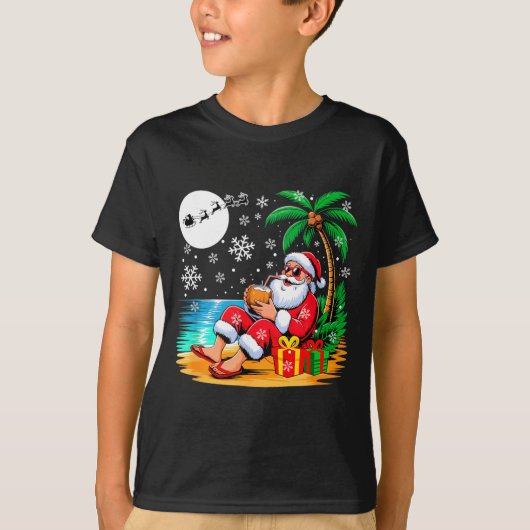 Funny Santa Sungles Drinking Coconut On Beach Chri T-Shirt (Vorderseite)