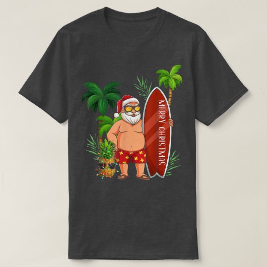 Funny Santa Surfing Frohe Weihnachten im Juli Sant T-Shirt (Design vorne)