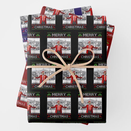 Funny Santa Trump frohe Weihnachten Ugly Xmas Geschenkpapier Set (Beispiel)