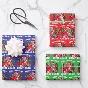 Funny Santa Trump Gift Wrap Geschenkpapier Set