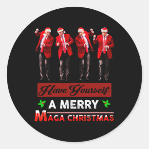 Funny Santa Trump hat sich selbst eine fröhliche M Runder Aufkleber