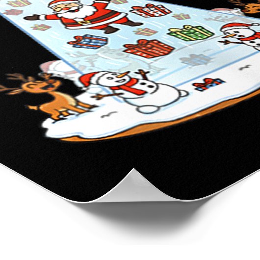 Funny Santa Ufo Delivery Happy Reindeer Snowman Ch Poster (Ecke)