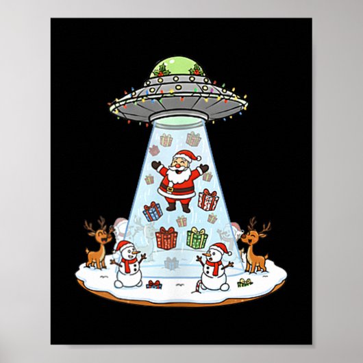 Funny Santa Ufo Delivery Happy Reindeer Snowman Ch Poster (Vorne)