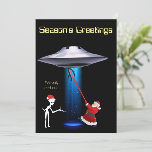 Funny Santa UFO Feiertagskarte (Stehend Vorderseite)