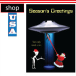 Funny Santa UFO Feiertagskarte<br><div class="desc">Große Einladung mit Außerirdischen,  Santa und einer Alien Entführung von Rentieren.</div>