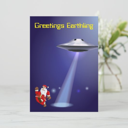 Funny Santa 🎅 🛸 UFO Weihnachten Einladung (Stehend Vorderseite)