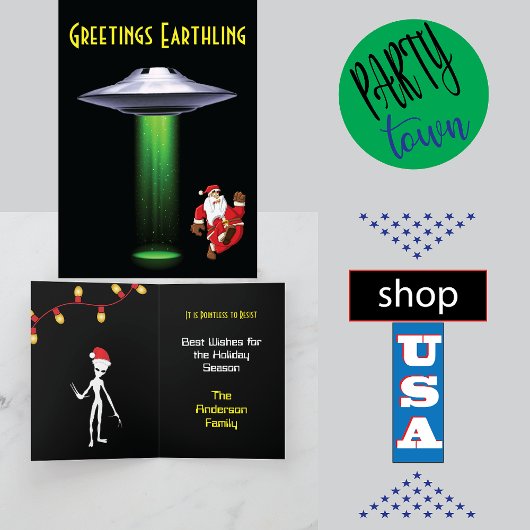 Funny Santa 🎅 🛸 UFO Weihnachtskarte Dankeskarte