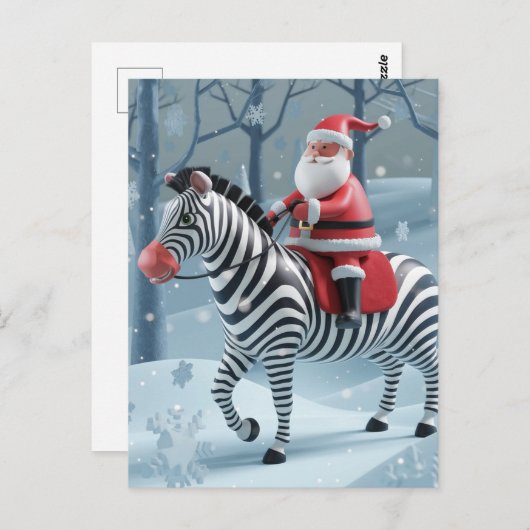 Funny Santa und a Zebra Postkarte (Vorne/Hinten)