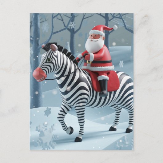 Funny Santa und a Zebra Postkarte (Vorderseite)
