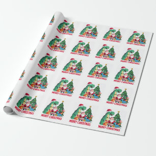 Funny Santa und Dinosaurier vom Weihnachtsbaum Geschenkpapier
