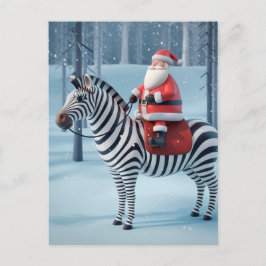 Funny Santa und ein Zebra Winterwald Postkarte