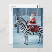 Funny Santa und ein Zebra Winterwald Postkarte (Vorne/Hinten)