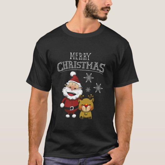 Funny Santa und Hirsche Niedlich Frohe Weihnachtsg T-Shirt (Vorderseite)