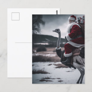 Funny Santa und Ostrich Weihnachten Postkarte