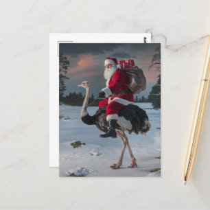 Funny Santa und Ostrich Weihnachtsschnee Postkarte