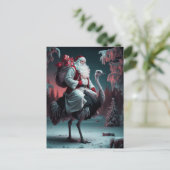 Funny Santa und Ostrich Weihnachtsschnee Postkarte (Stehend Vorderseite)