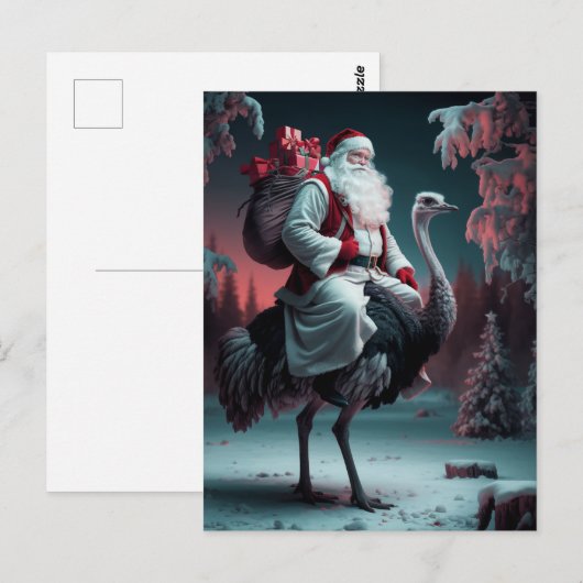 Funny Santa und Ostrich Weihnachtsschnee Postkarte (Vorne/Hinten)