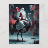 Funny Santa und Ostrich Weihnachtsschnee Postkarte (Vorderseite)