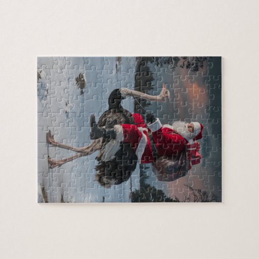 Funny Santa und Ostrich Weihnachtsschnee Puzzle (Horizontal)