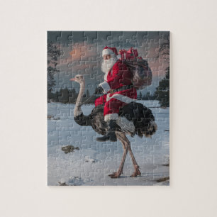 Funny Santa und Ostrich Weihnachtsschnee Puzzle