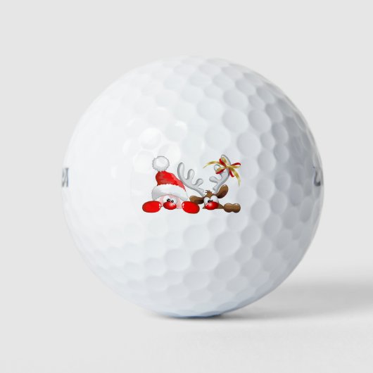 Funny Santa und Reindeer Cartoon Golf Balls Golfball (Vorderseite)