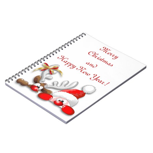 Funny Santa und Reindeer Cartoon Notebook Notizblock (Linke Seite)
