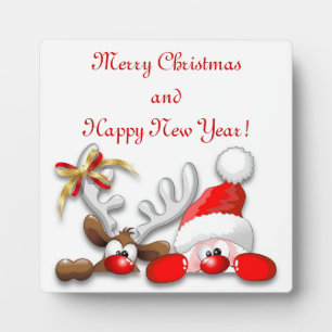 Funny Santa und Reindeer Cartoon Plaque Fotoplatte