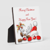 Funny Santa und Reindeer Cartoon Plaque Fotoplatte (Vorderseite)